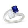 Thumbnail Image 1 of Toi et Moi Emerald-Cut Blue & White Lab-Created Sapphire Bypass Ring Sterling Silver