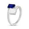 Thumbnail Image 2 of Toi et Moi Emerald-Cut Blue & White Lab-Created Sapphire Bypass Ring Sterling Silver