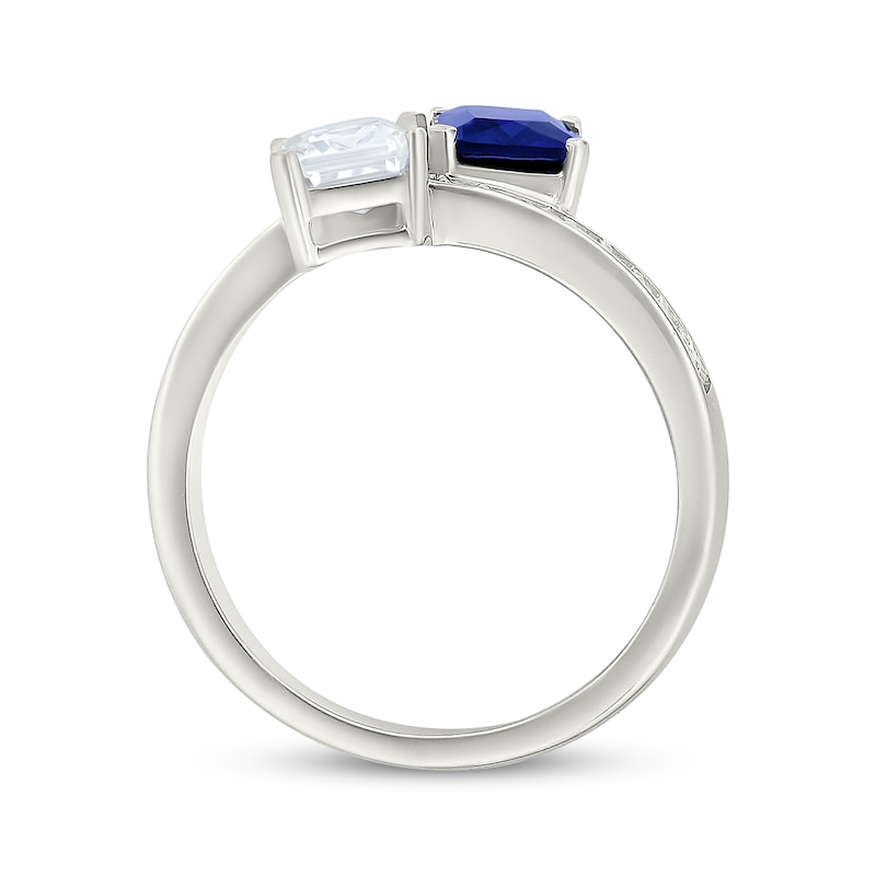 Main Image 3 of Toi et Moi Emerald-Cut Blue & White Lab-Created Sapphire Bypass Ring Sterling Silver