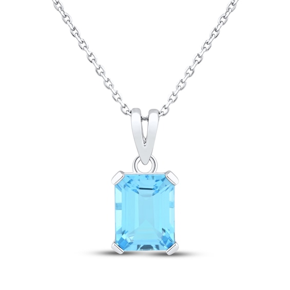 Emerald-Cut Swiss Blue Topaz Solitaire Necklace Sterling Silver 18"