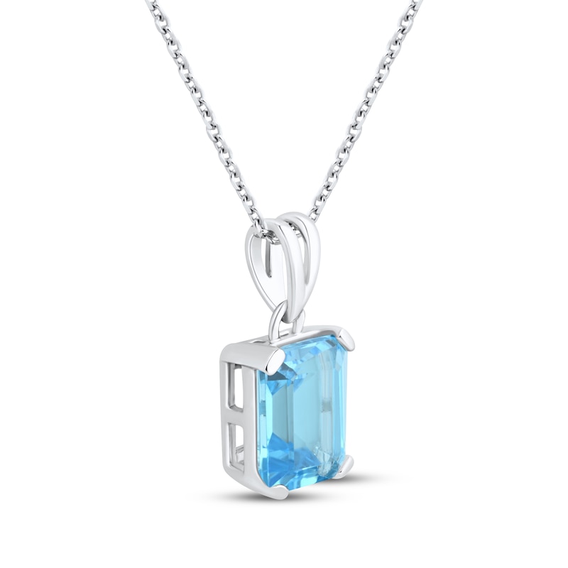 Main Image 2 of Emerald-Cut Swiss Blue Topaz Solitaire Necklace Sterling Silver 18"
