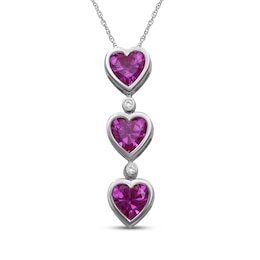 Heart-Shaped Pink Lab-Created Sapphire & White Lab-Created Sapphire Drop Necklace Sterling Silver 18"