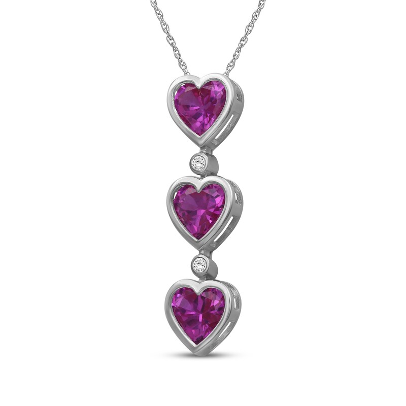 Main Image 2 of Heart-Shaped Pink Lab-Created Sapphire & White Lab-Created Sapphire Drop Necklace Sterling Silver 18"