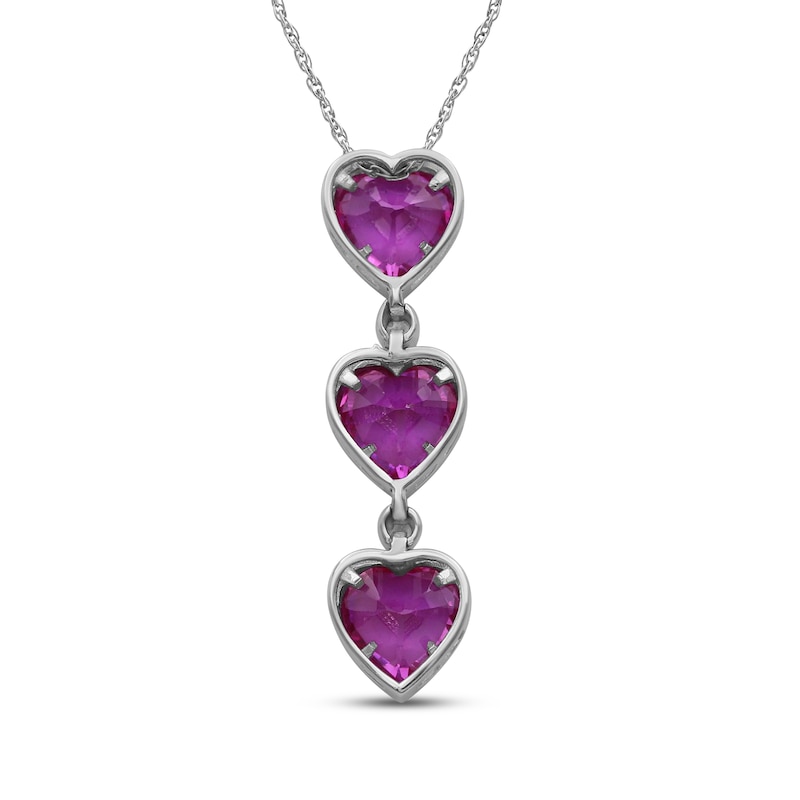 Main Image 3 of Heart-Shaped Pink Lab-Created Sapphire & White Lab-Created Sapphire Drop Necklace Sterling Silver 18"