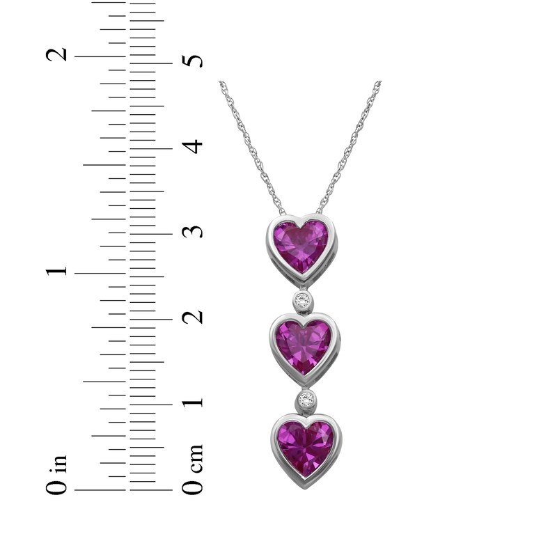 Main Image 5 of Heart-Shaped Pink Lab-Created Sapphire & White Lab-Created Sapphire Drop Necklace Sterling Silver 18"