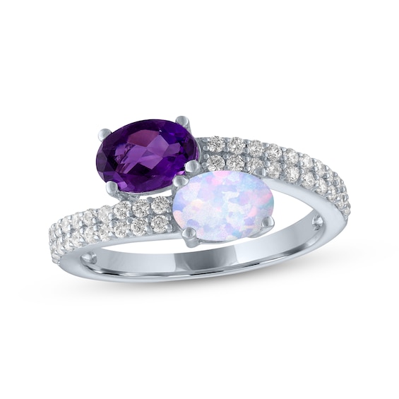 Amethyst, Lab-Created Opal & White Lab-Created Sapphire Bypass Ring Sterling Silver