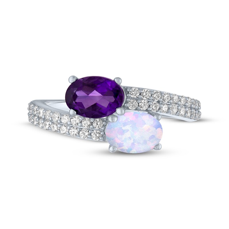 Main Image 3 of Amethyst, Lab-Created Opal & White Lab-Created Sapphire Bypass Ring Sterling Silver