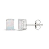 Thumbnail Image 3 of Emerald-Cut Lab-Created Opal & White Lab-Created Sapphire Hidden Halo Stud Earrings Sterling Silver