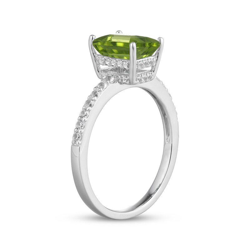 Main Image 2 of Emerald-Cut Peridot & White Lab-Created Sapphire Hidden Halo Ring Sterling Silver