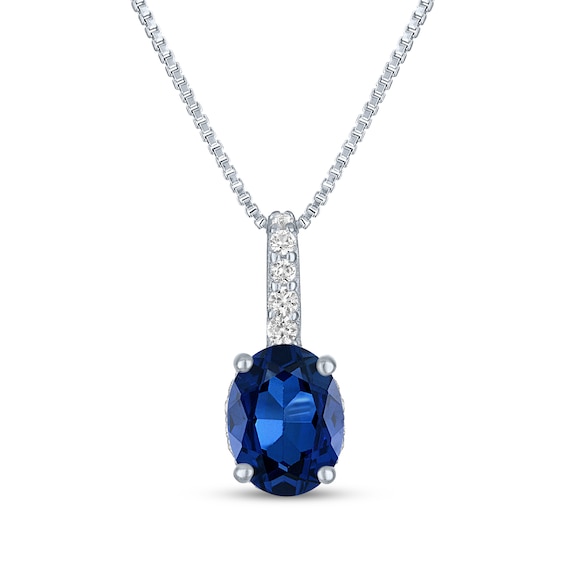 Oval-Cut Blue Lab-Created Sapphire & White Lab-Created Sapphire Drop Necklace Sterling Silver 18"