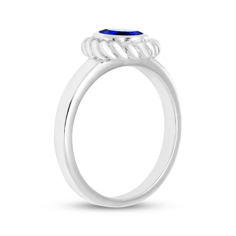 Main Image 2 of Oval-Cut Blue Lab-Created Sapphire Solitaire Twist Frame Ring Sterling Silver