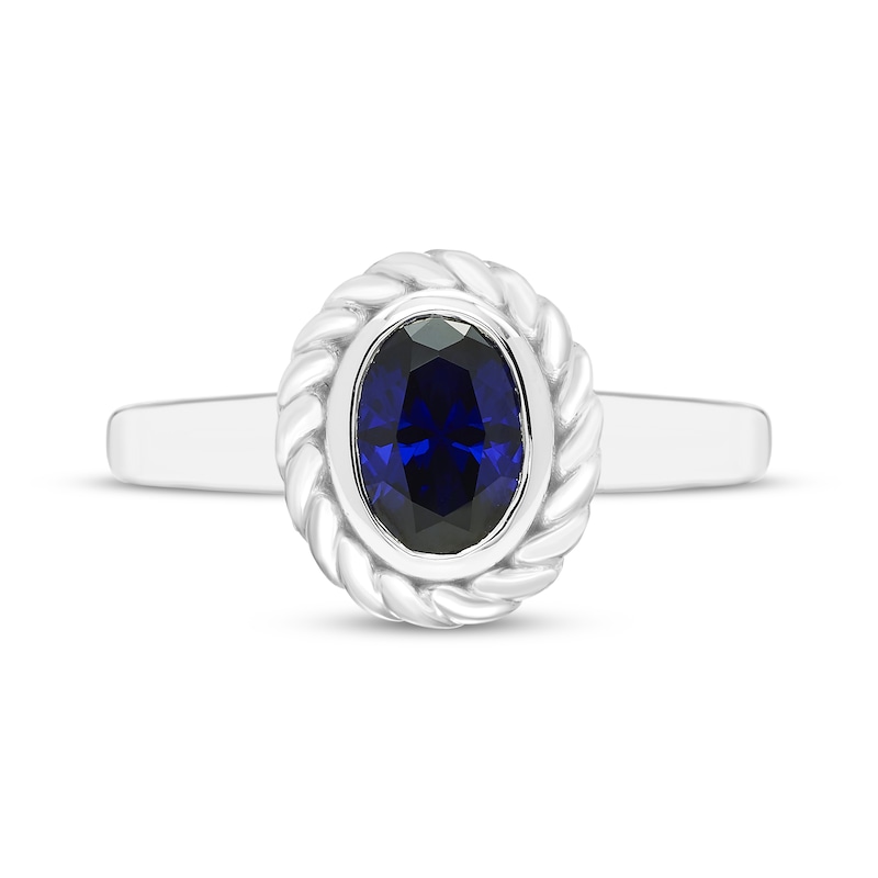 Main Image 3 of Oval-Cut Blue Lab-Created Sapphire Solitaire Twist Frame Ring Sterling Silver