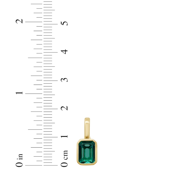 Main Image 3 of Emerald-Cut Lab-Created Emerald Bezel-Set Charm 10K Yellow Gold