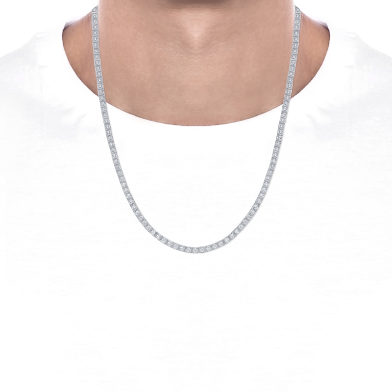 Main Image 4 of KAY Lab-Grown Diamonds Men's Square Link Tennis Necklace 5 ct tw Sterling Silver 20"