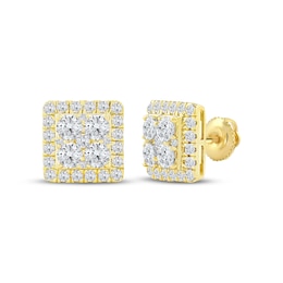 KAY Lab-Grown Diamonds Men's Multi-Stone Square Frame Stud Earrings 2 ct tw 10K Yellow Gold