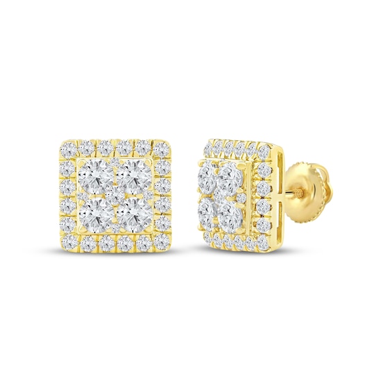 KAY Lab-Grown Diamonds Men's Multi-Stone Square Frame Stud Earrings 2 ct tw 10K Yellow Gold