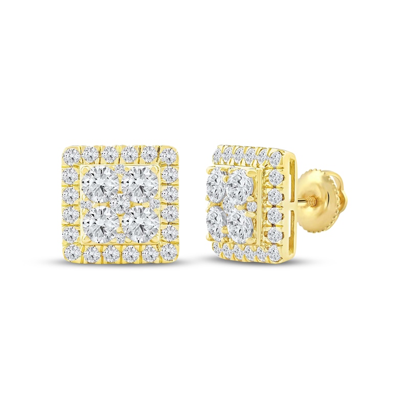 Main Image 1 of KAY Lab-Grown Diamonds Men's Multi-Stone Square Frame Stud Earrings 2 ct tw 10K Yellow Gold