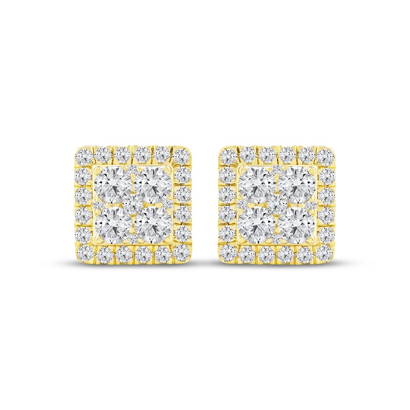 Main Image 2 of KAY Lab-Grown Diamonds Men's Multi-Stone Square Frame Stud Earrings 2 ct tw 10K Yellow Gold