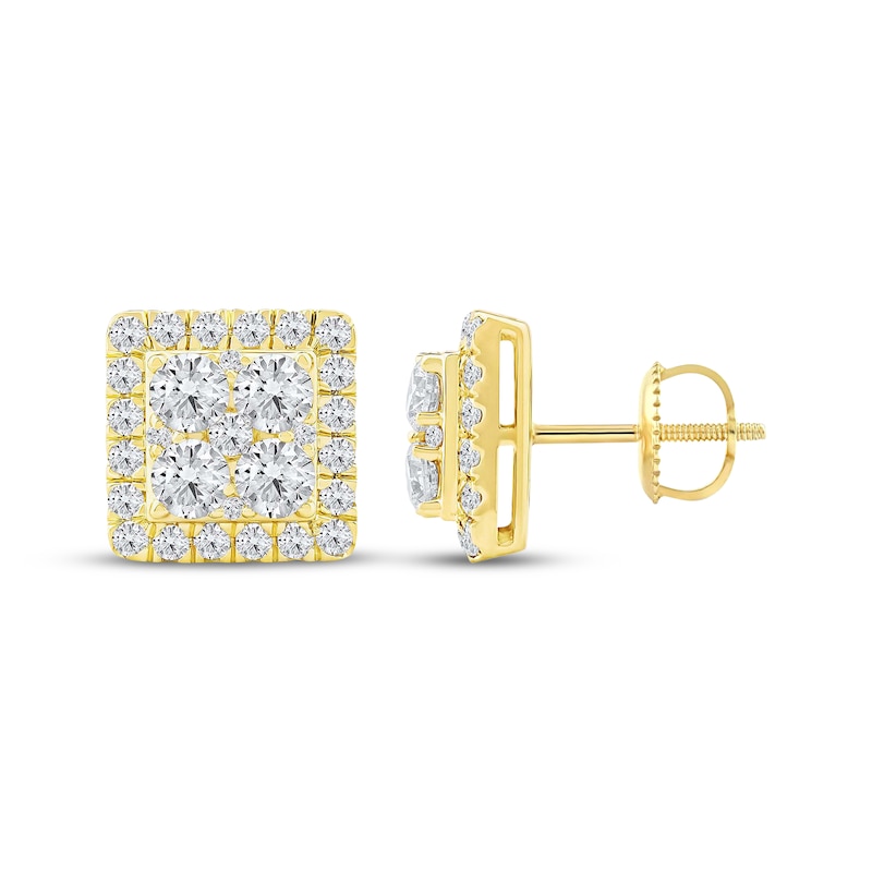Main Image 3 of KAY Lab-Grown Diamonds Men's Multi-Stone Square Frame Stud Earrings 2 ct tw 10K Yellow Gold