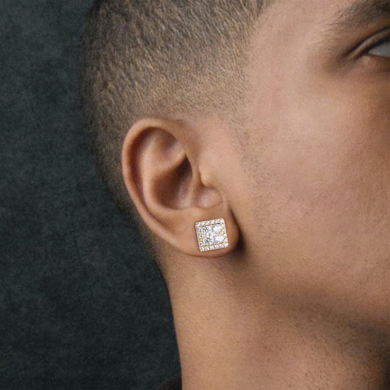 Main Image 4 of KAY Lab-Grown Diamonds Men's Multi-Stone Square Frame Stud Earrings 2 ct tw 10K Yellow Gold