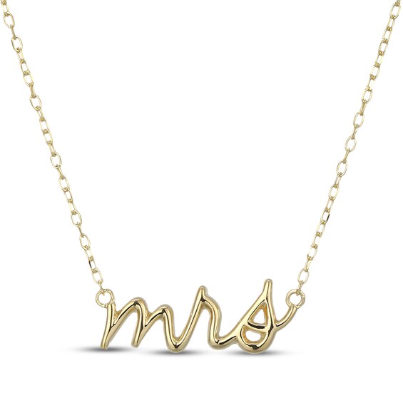 "Mrs" Cursive Necklace 14K Yellow Gold 18"