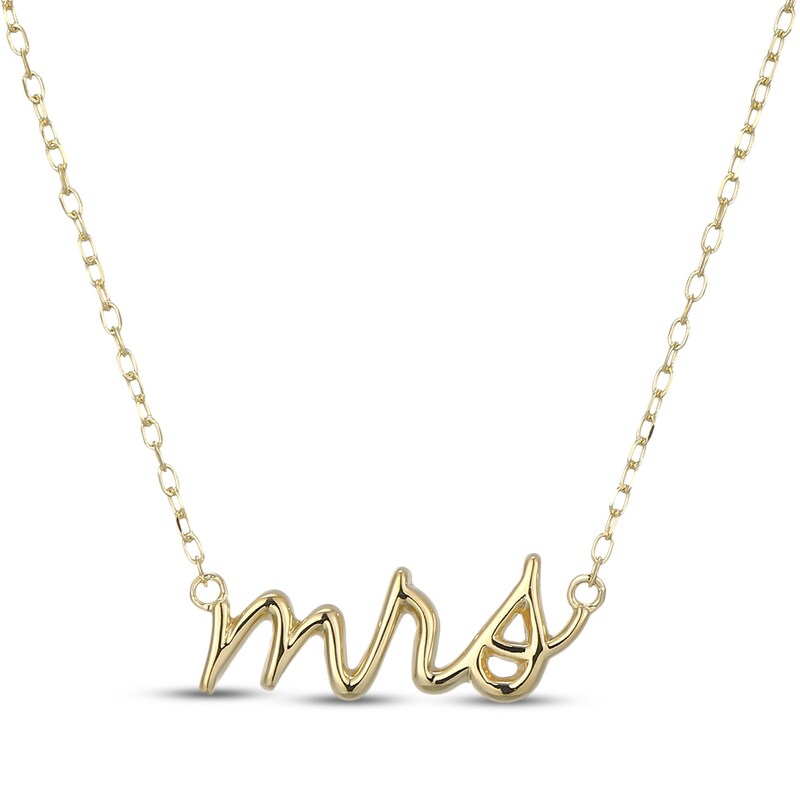 Main Image 1 of "Mrs" Cursive Necklace 14K Yellow Gold 18"