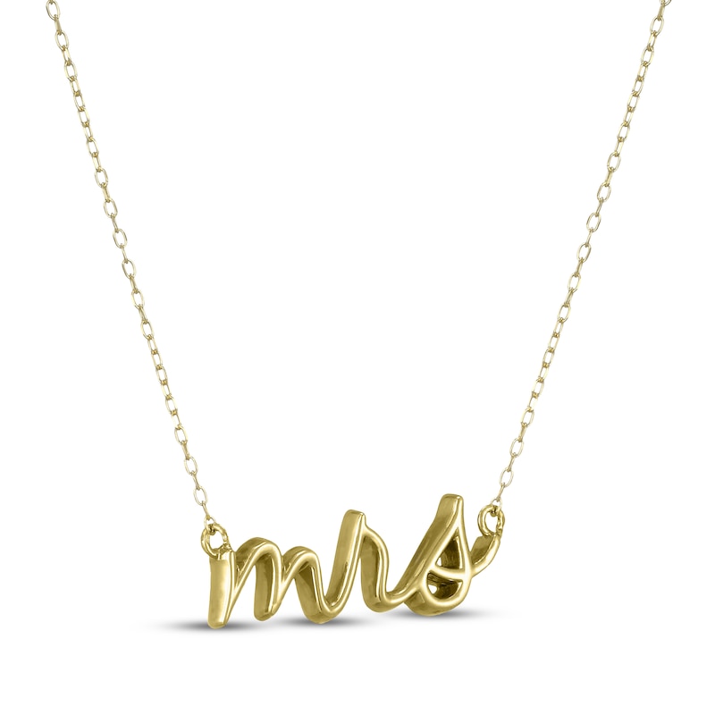 Main Image 2 of "Mrs" Cursive Necklace 14K Yellow Gold 18"