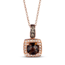 Le Vian Cushion-Cut Chocolate Quartz Necklace 1/8 ct tw Diamonds 14K Strawberry Gold® 18"