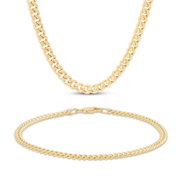 3.55mm Diamond-Cut Cuban Curb Chain Set Hollow 10K Yellow Gold