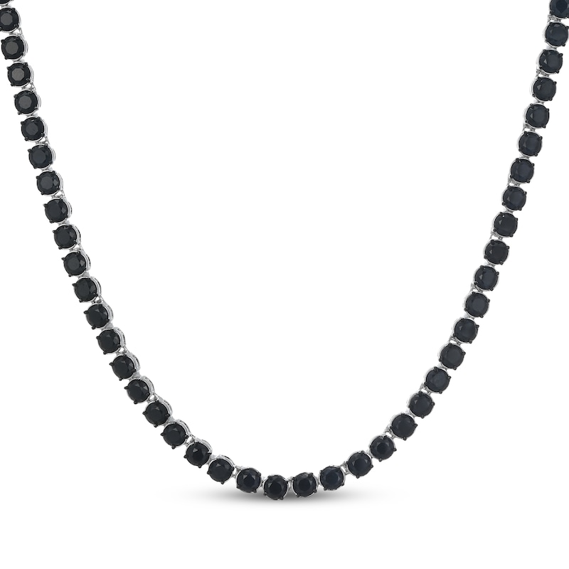 Main Image 1 of Men's Black Sapphire Tennis Necklace Sterling Silver 20"