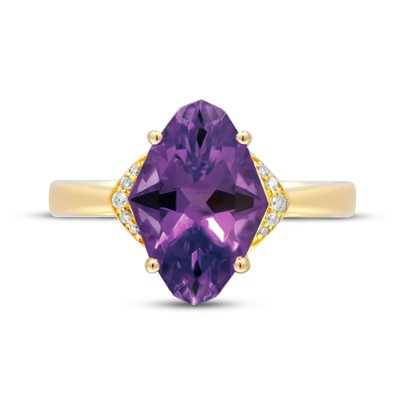Main Image 3 of Kite-Shaped Amethyst & Diamond Accent Ring 14K Yellow Gold