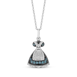 Disney Treasures Alice in Wonderland London Blue Topaz & Diamond Dress Necklace 1/10 ct tw Sterling Silver 19"