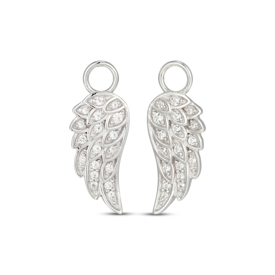 White Lab-Created Sapphire Wing Earring Charms Sterling Silver