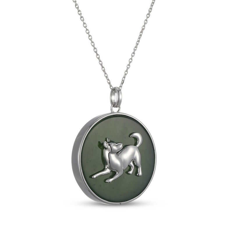 Main Image 2 of Nephrite Jade Year of the Dog Chinese Zodiac Necklace Sterling Silver 18"