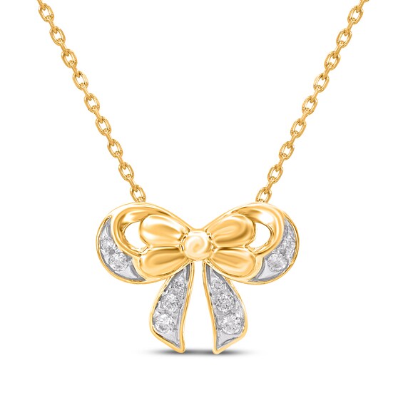 Diamond Bow Necklace 1/20 ct tw 14K Yellow Gold 18"