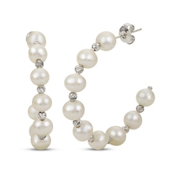 Cultured Pearl J-Hoop Earrings Sterling Silver