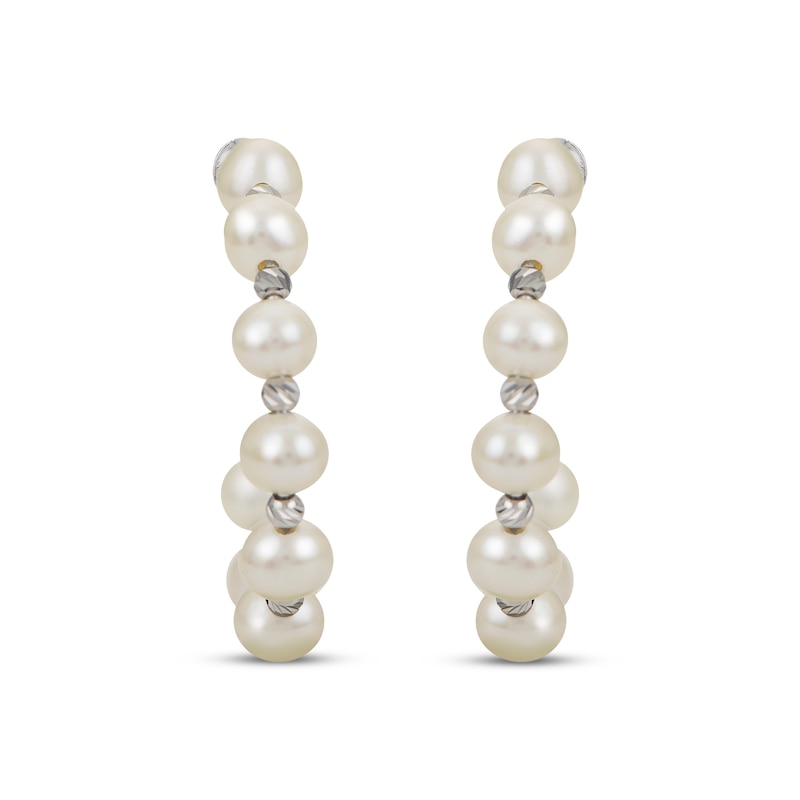 Main Image 2 of Cultured Pearl J-Hoop Earrings Sterling Silver