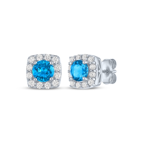 Swiss Blue Topaz & White Lab-Created Sapphire Stud Earrings Sterling Silver