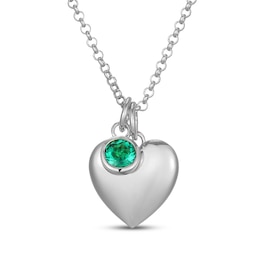 Lab-Created Emerald & Puff Heart Charm Toggle Necklace Sterling Silver 18"