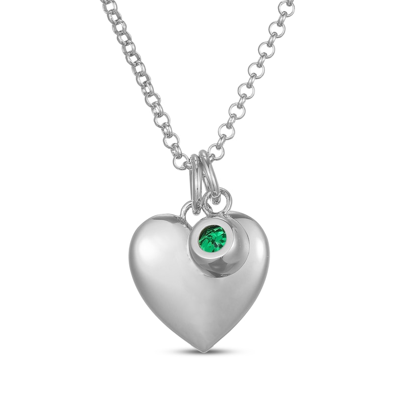 Main Image 3 of Lab-Created Emerald & Puff Heart Charm Toggle Necklace Sterling Silver 18"