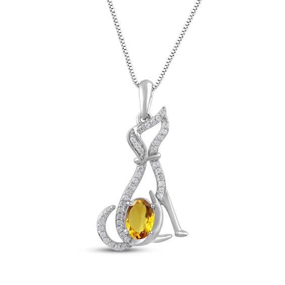 Oval-Cut Citrine & White Lab-Created Sapphire Dog Necklace Sterling Silver 18"