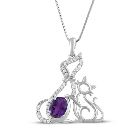 Oval-Cut Amethyst & White Lab-Created Sapphire Cat & Dog Necklace Sterling Silver 18"