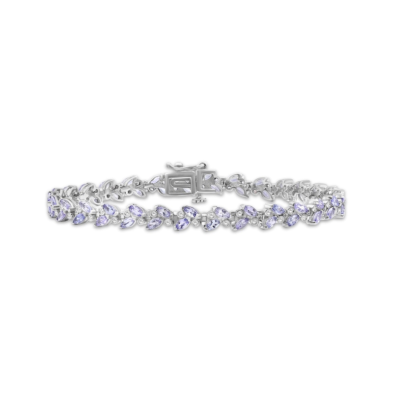 Main Image 1 of Marquise-Cut Tanzanite & Diamond Bracelet 1/3 ct tw Sterling Silver 7.5"