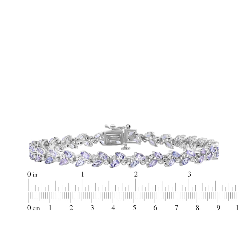 Main Image 3 of Marquise-Cut Tanzanite & Diamond Bracelet 1/3 ct tw Sterling Silver 7.5"