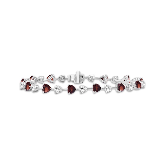 Heart-Shaped Garnet & White Lab-Created Sapphire Bracelet Sterling Silver 7.5"