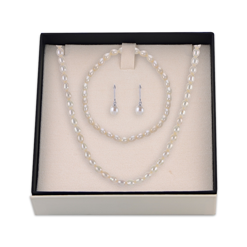 Main Image 6 of Cultured Pearl Necklace, Bracelet & Earrings Gift Set Sterling Silver