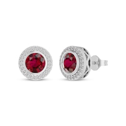 Lab-Created Ruby & White Lab-Created Sapphire Halo Stud Earrings Sterling Silver
