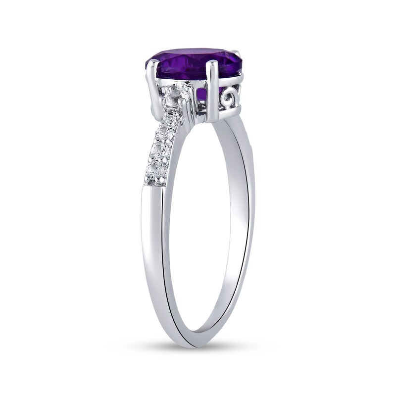 Main Image 2 of Oval-Cut Amethyst & White Lab-Created Sapphire Ring Sterling Silver