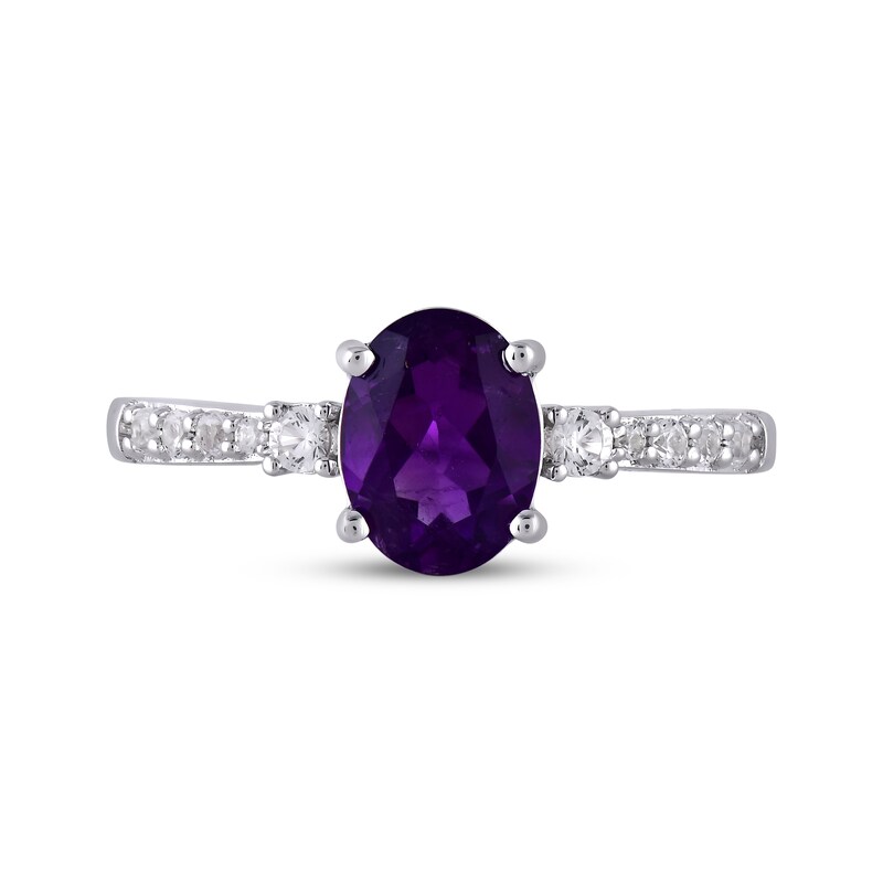 Main Image 3 of Oval-Cut Amethyst & White Lab-Created Sapphire Ring Sterling Silver