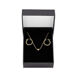 Bead Necklace & Hoop Earring Gift Set 10K Yellow Gold